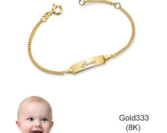 Kinder Armband Panzer, 1,4mm Breit, Echt Gold 333(8K)- persönliche Gravur- Made in Germany
