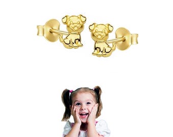 1 pair of dog stud earrings, real 333 (8K) gold, approx. 5 x 6 mm, Made in Germany