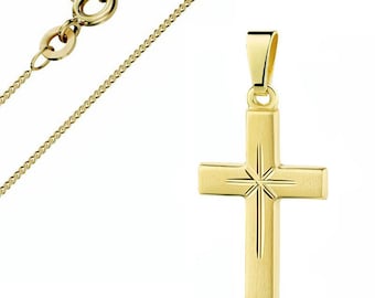 Cross pendant, genuine 333 (8K) gold with gold-plated silver chain