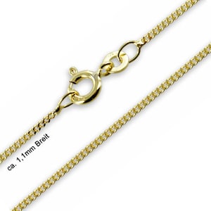 Curb chain flat, real gold 585 (14 carat), approx. 1.1 mm wide, made in Germany - new