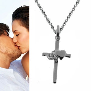 Cross Pendant with Double Heart,Pretty Design,Silver925 & Chain- German Manufacture