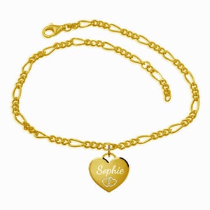 Anklet with heart 925 sterling silver - engraving