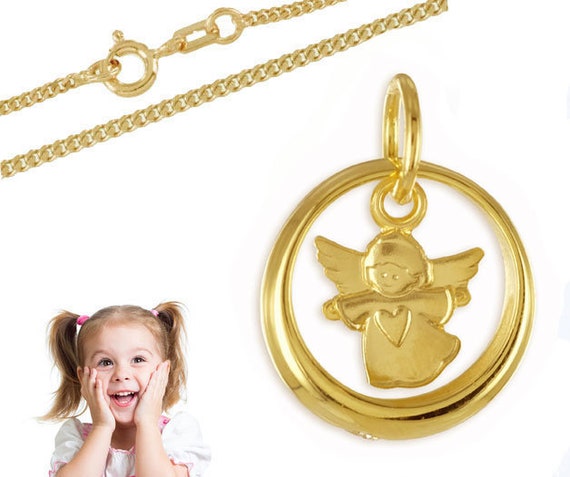 Taufring Mit Schuzengelrund , Echt Gold 333(8K) Mit Vergoldeter Silberkette, Juwelier Qualität