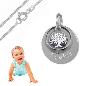 Engraving plate baptism ring with tree of life -925 sterling silver- incl. engraving and chain