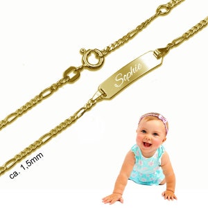 Baby Figaro Bracelet, Taufarmband,Echt Gold375(9K)- incl. engraving - Made in Germany