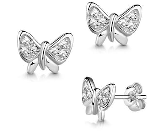 Boucles d'oreilles pour enfants papillons, argent sterling 925, qualité bijoutier