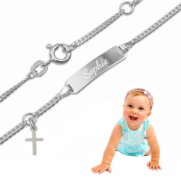 Baby, name bracelet tank with cross - Silver 925- Incl. pers. GravuR