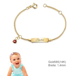 Kinderarmband Panzer mit echtem Geburtsstein(Monatsstein),Echt Gold 585(14K)- persönliche Gravur