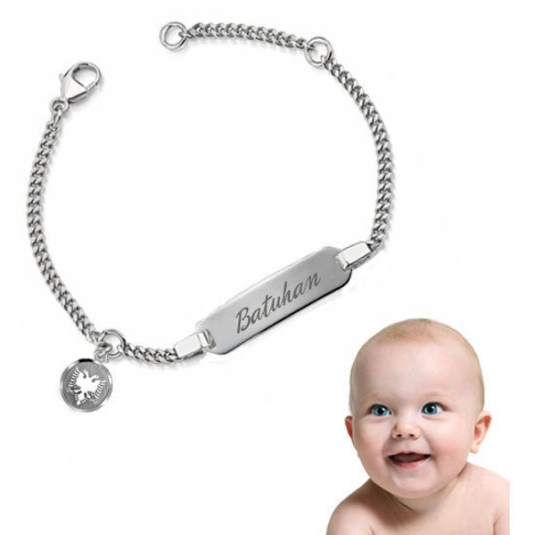 Baby Gravur Armband mit albanischem Adler , Silber 925, Gravur, Juwelier Qualität