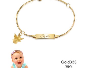 Baby Name Bracelet with Guardian Angel Heart - Real Gold 333 (8 Carat) - Free Engraving - Made in Germany