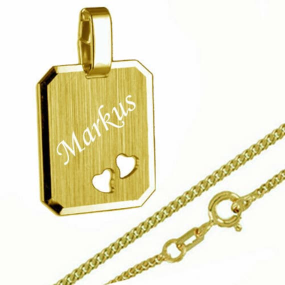 アクセサリー Engraved Plate Pendant Pendant Engraving Plate With 2 Hearts - Real Gold / 333 - & Silver