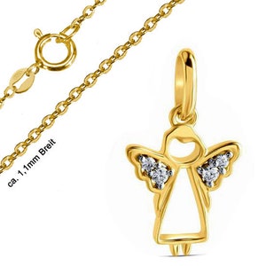 Guardian angel pendant with 4 zirconia stones - real gold 333 (8K), with gold chain on request