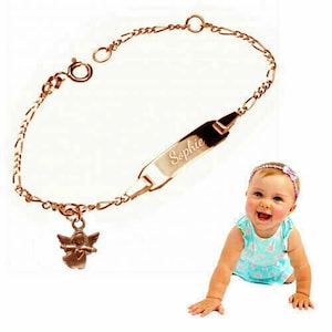 Baptism Bracelet Guardian Angel Heart- 925 Sterling Silver, Rose Gold Plated-Engraving