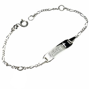 Baby name bracelet with cross, silver 925, various. Silver &engraving