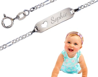 Baptismal bracelet, baby bracelet with punched out heart, silver925, incl. personal engraving