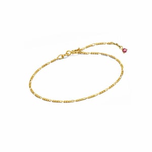 Cavigliera Figaro con pietra portafortuna autentica (pietra del mese), 1,4 mm di larghezza, oro massiccio 333 (8K), qualità da gioielliere