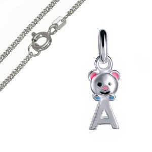 Pendentif pour enfants Ours en peluche avec lettre, argent sterling 925, y compris chaîne de réservoir