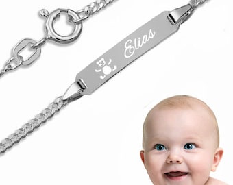 Baby Baptism Bracelet Panzer with Teddy Bear-925 Sterling Silver-Engraving-Made in Germany