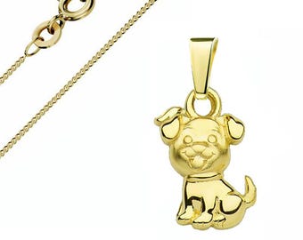 Dog pendant, real 333 gold (8 karat), with gold-plated silver chain, Made in Germany