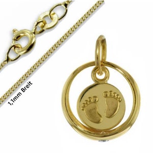 Christening ring necklace with baby feet ,Echt Gold 333(8 Karat) -Made in Germany- New