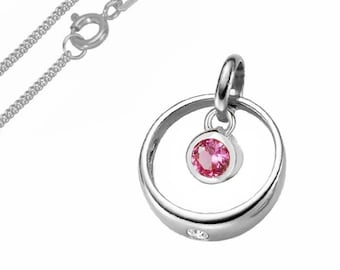 Baby necklace, christening ring with birthstone/month stone - 925 sterling silver - NEW