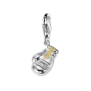 May include: Silver charm with a boxing glove design. The glove is silver with a gold band around the wrist.
