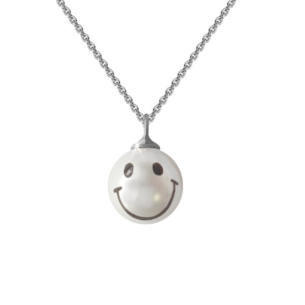 Pendentif perle Smiley avec chaîne, argent sterling 925, fabrication allemande