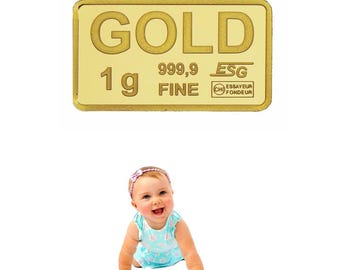 Fine gold bars for baptism & birth with free engraving