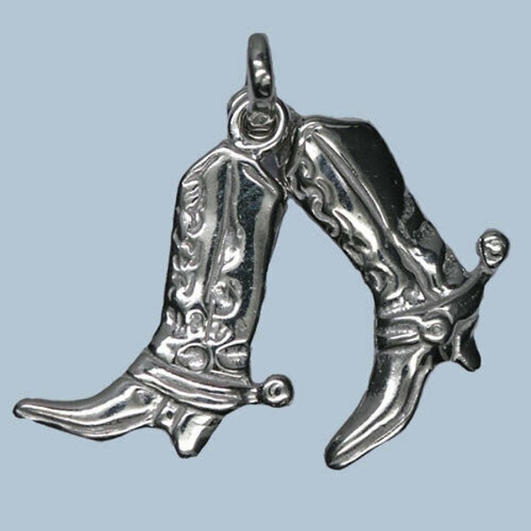 Pendentif Bottes de cow-boy avec chaîne -925 argent sterling- optique 3D