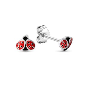 Children&#39;s stud earrings ladybug, 925 Sterling silver, jeweler quality