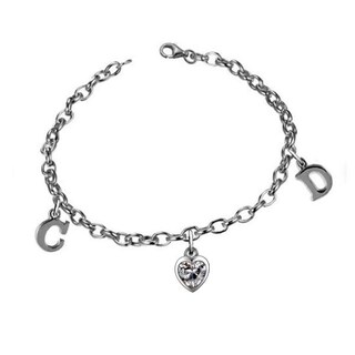 Bracciale Donna Argento 925 Con Ciondolo Cuore E Zirconia – Lettera Personalizzata, Regalo Perfetto Per San Valentino