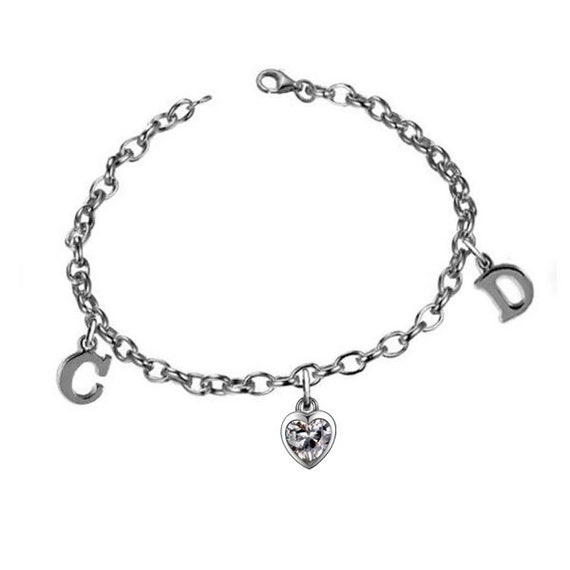 Bracciale Donna Argento 925 Con Ciondolo Cuore E Zirconia – Lettera Personalizzata, Regalo Perfetto Per San Valentino