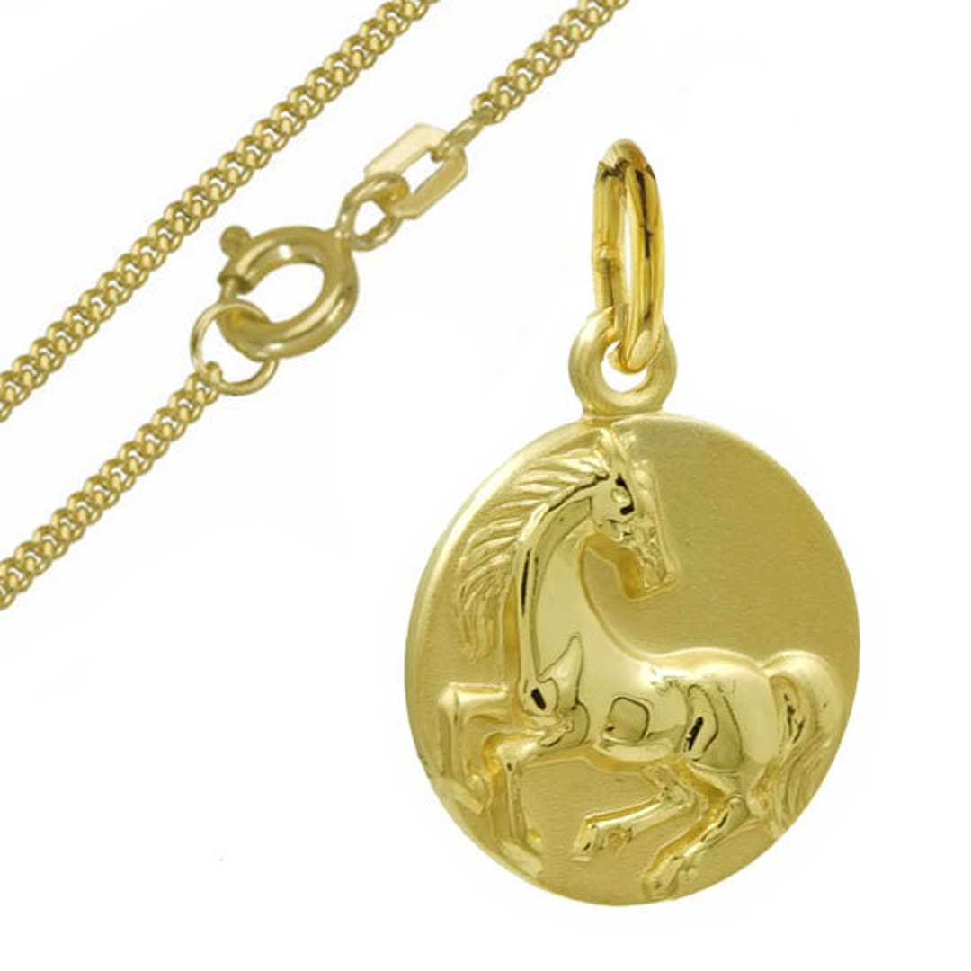 Horse Pendantgold/3338kt With Gilded Silver Chainmade in Etsy