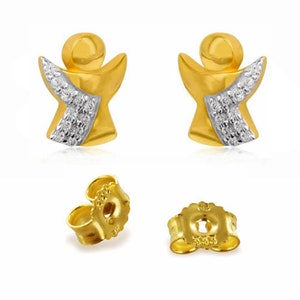 1 Paire de clous d’oreilles anges avec Zirconias -Véritable Gold333 (8K) --Allemand Fabrication