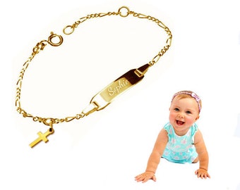 Baby Armband mit Kreuz-Silber925 vergoldet-Gravur