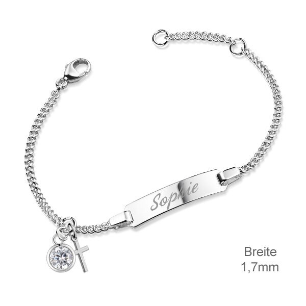 Baby Gravur Armband mit Geburtsstein/Monatsstein und Kreuz , Silber 925, Gravur, Juwelier Qualität