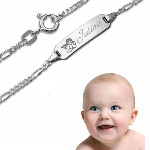 Baby Christening Bracelet Figaro with Guardian Angel 925 Sterling Silver Engraving Made in Germany