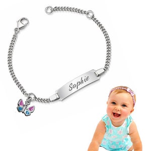 Baby Engraving Bracelet with Butterfly, Silver 925, Engraving, Made in Germany