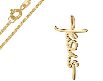 Small Jesus cross, solid gold/333 (8 karat), with gold-plated silver chain, Made in Germany