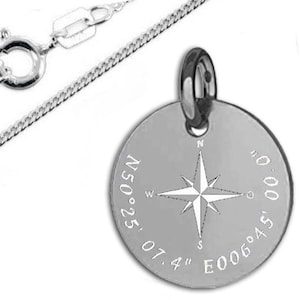 Compass and coordinates necklace -Silver925- Incl. personal engraving&chain