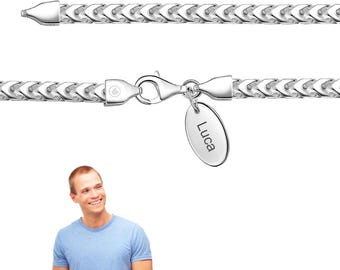 Men's bracelet Franco with nameplate, 925 sterling silver, approx. 4.5 mm wide, 21 cm long, approx. 22 grams, Made in Germany