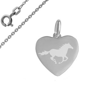 Engraving plate heart with horse for girls, 925 sterling silver, personal engraving, NEW