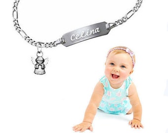 Baby, christening, name bracelet with praying angel - silver 925 engraving