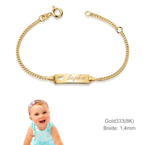 Bracciale per neonati con cuore traforato, vero oro 333 (8 carati) e incisione - Made in Germany