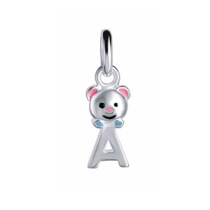 Colgante infantil con forma de letra y osito de peluche, plata de ley 925, fabricación alemana