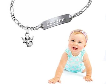 Baptism, baby, name bracelet with guardian angel - silver 925 - personal engraving