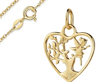 Fée pendentif arbre de vie avec chaîne d'ancre, argent sterling 925, fabriqué en Allemagne