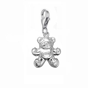 colgante Charm osito de peluche, en plata de ley 925, con grabado bajo pedido