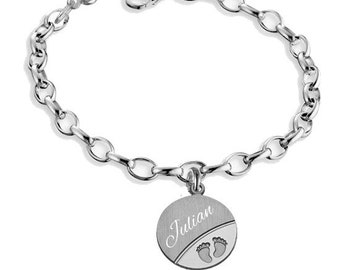 Massives Damen Armband mit der Gravurplatte Babyfüße-Silber925-persön. Gravur