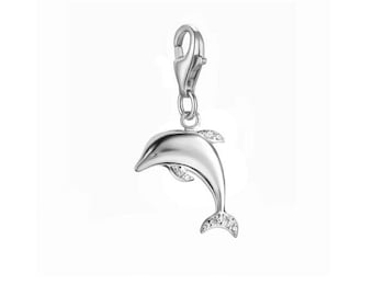 Dolphin charm pendant with cubic zirconia, 925 sterling silver, NEW
